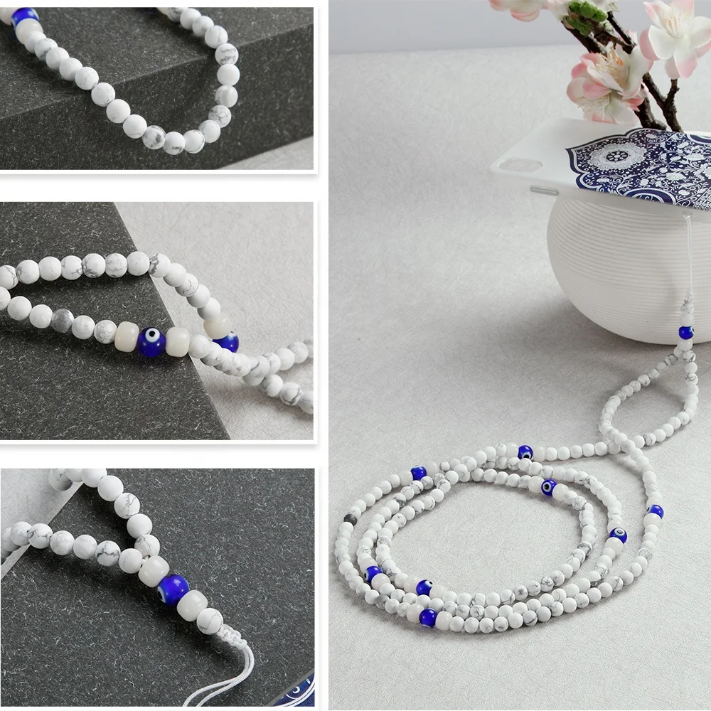 Factory direct sale simple evil-eyes white pine beads phone straps beads accessories for mobile/ glasses/necklace/bracelet