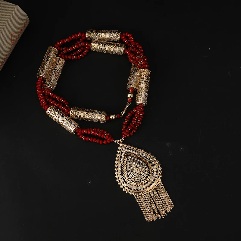 2021 New Design Moroccan Style Necklace Gold Plated Crystal Rhinestone Necklace For Body Decortion