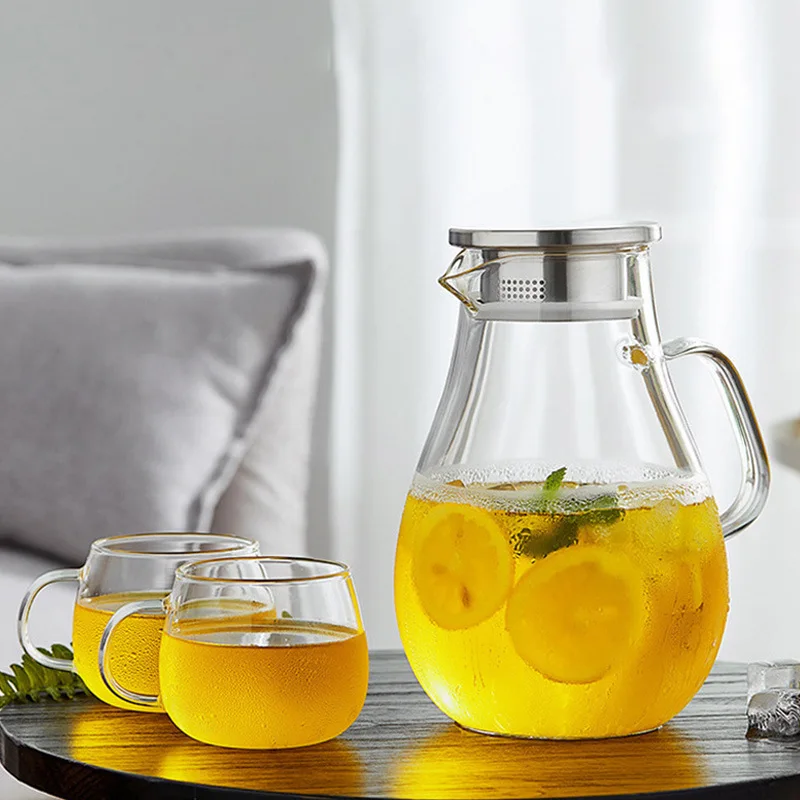 Custom glass water juice tea pitcher and glasses set cups bedside water carafe glass jug sets