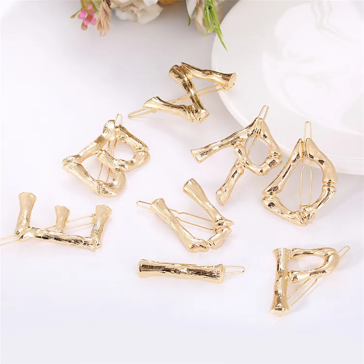 
Custom 26 letter Hairclip Baby Kids Women Alloy Metal letter Initials Hair Clips for Girls 