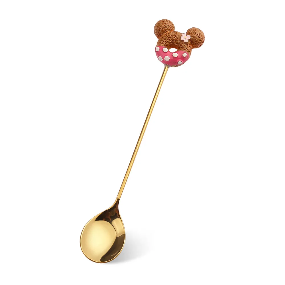 Stainless Steel Donuts Candy Shape Coffee Spoon Ice Cream Dessert Fruit Golden Fork Mixing Sugar Tea Spoons