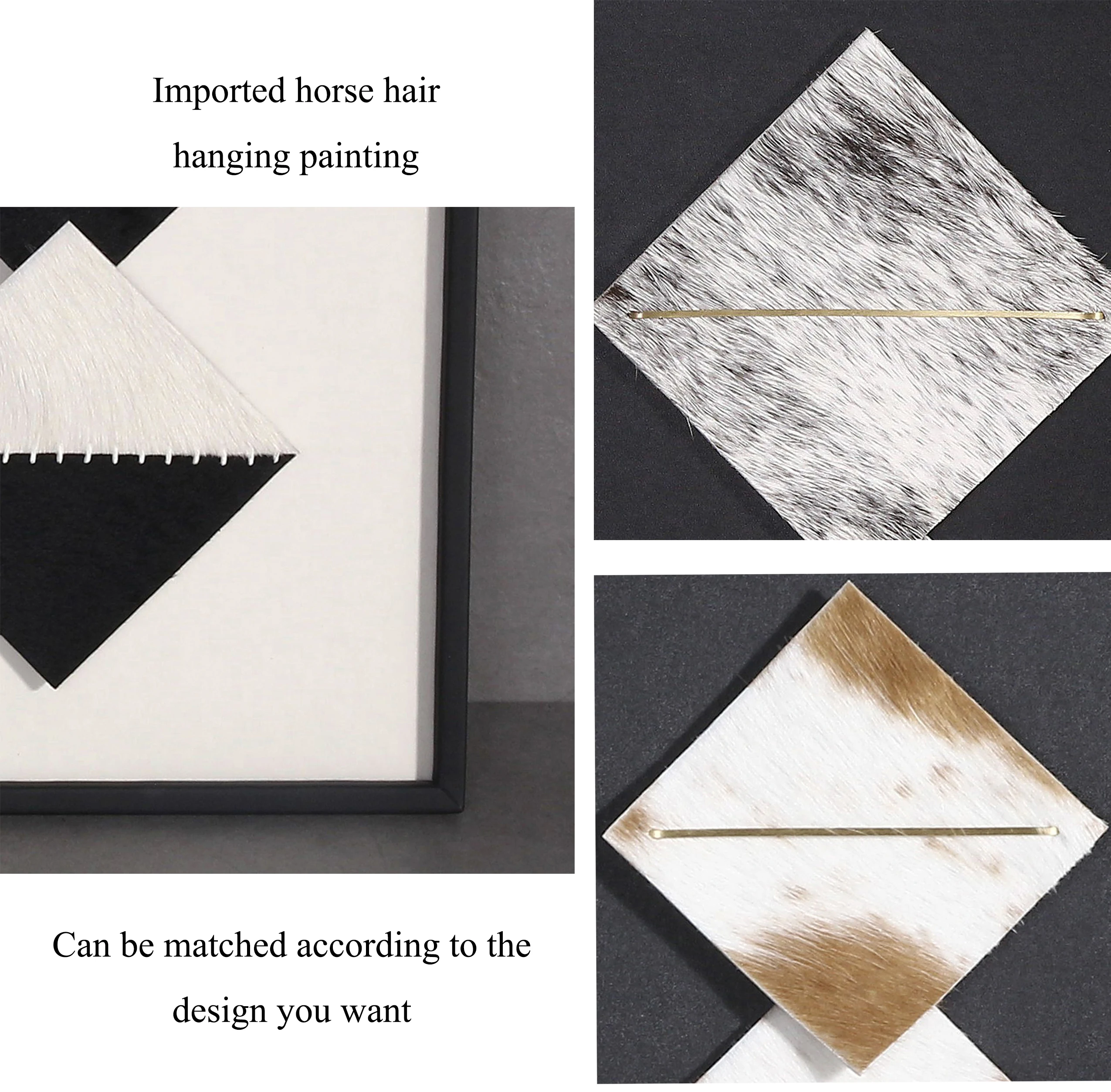 M3-405Custom Your Own Designs Decor 3D Wall Art Frame Fashion Black and white horse hair Hanging Pictures For Living Room