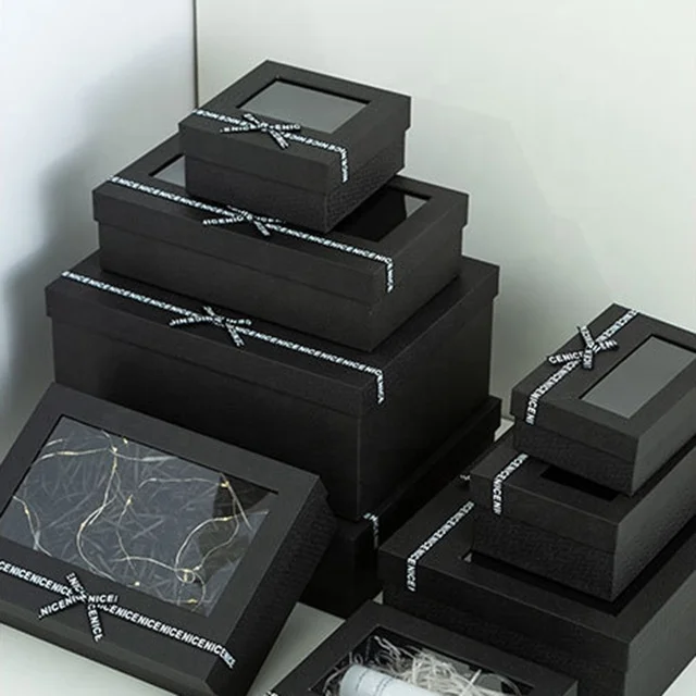 Chengruo Custom Emballage PVC Transparent Window Caja Regalo Paper Box Packaging With Ribbon For Shoes Clothing Gift Jewelry