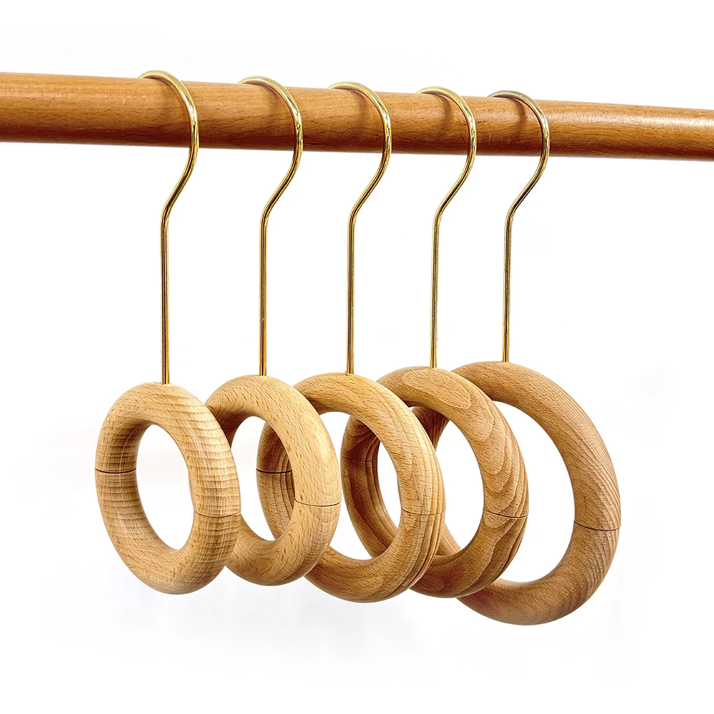 Wholesale New Design Towel Wooden Hanger Scarf Ring Heavy Duty Round Tie Wood Hanger For Shawl