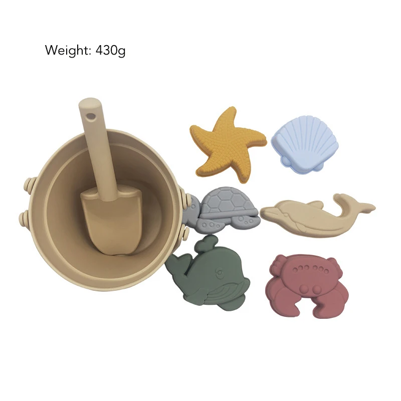 BPA FREE Portable Silicone Sand Bucket Toys Customized Silicone Beach Toys Silicone Bucket Pail and Spade sets