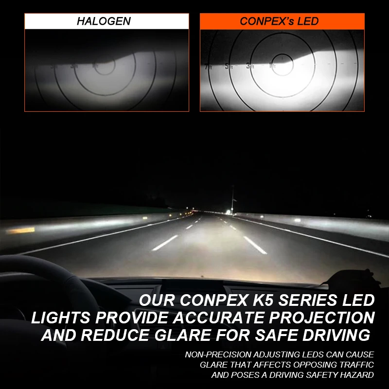 Conpex K5 12V CSP Chip Car Led Headlight Bulb h1 h3 h4 h7 h119005 9006  Fan Cooling Waterproof cars Led Headlight