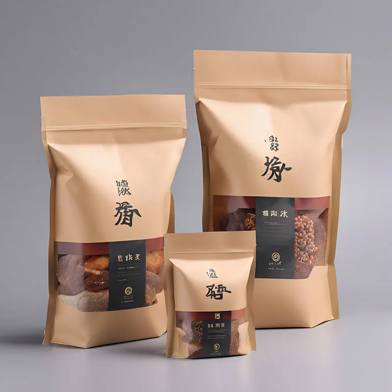 Kraft Paper Bags for Charcoal Packing Customized Packaging Pouch with Zipper Transparent Window Plastic Food