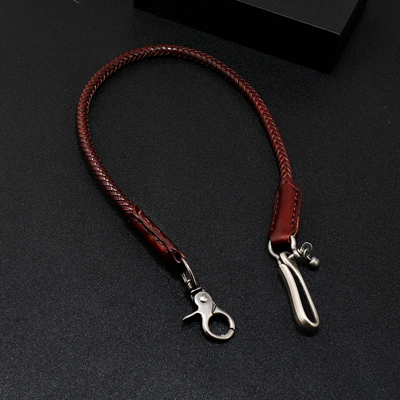 New arrival antique silver metal punk rock men Chain handmade braid leather Men trouser chain Accessories vintage wallet chain
