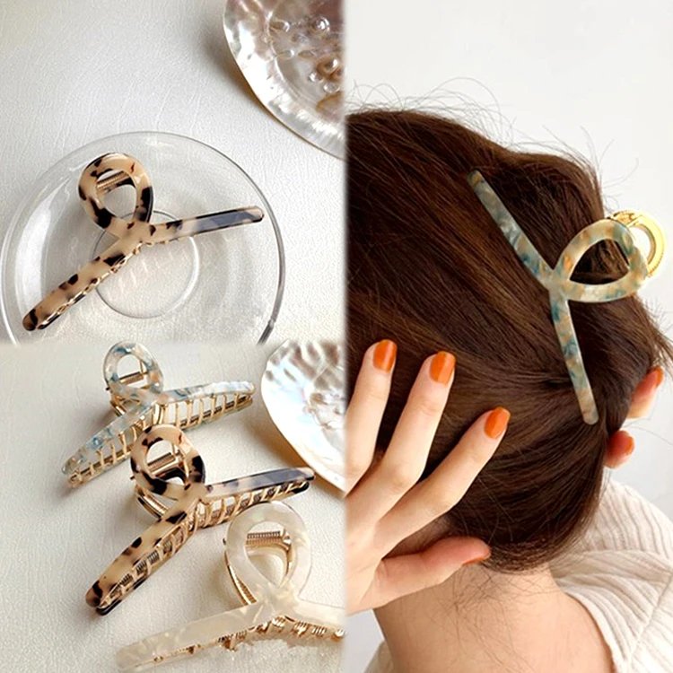 Korean women 11cm large Tortoise Shell Hair claws Crab Leopard big claw hollow jumbo metal acetate hair claw clips