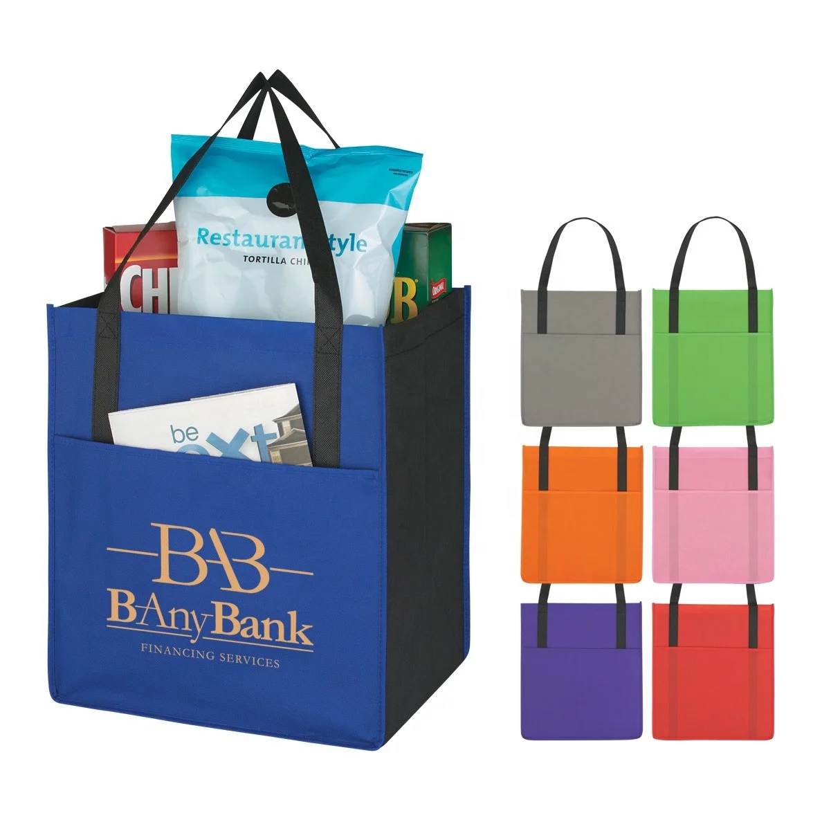 
Portable Non-Woven Shoppers Outside Pocket Custom Market Tote Bags 