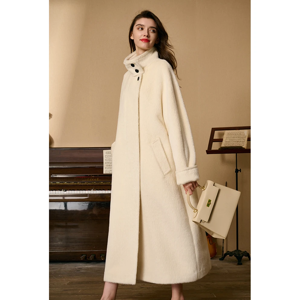 Winter Mongolian Cashmere Overcoat Luxury Ladies Long Alpaca Wool Trench Coat Women 100% Wool Cashmere Handmade Coat For Women