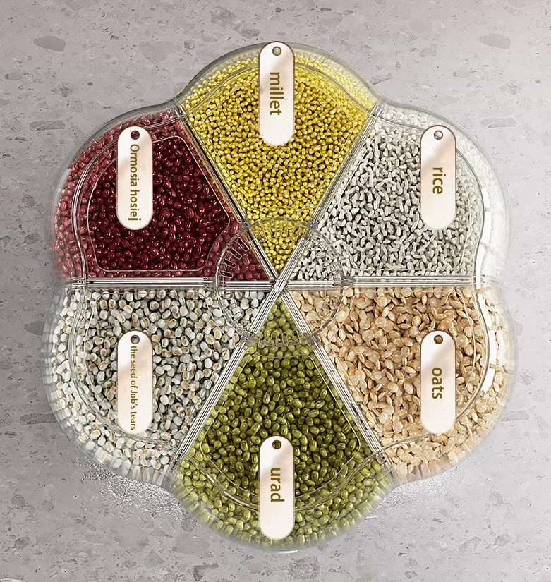 Manufacturer Sells 6 Grid Rotating Food Dispenser 40lb Rice and Grain Storage Container 6.5KG Rotating Rice Barrel Grain Dispens