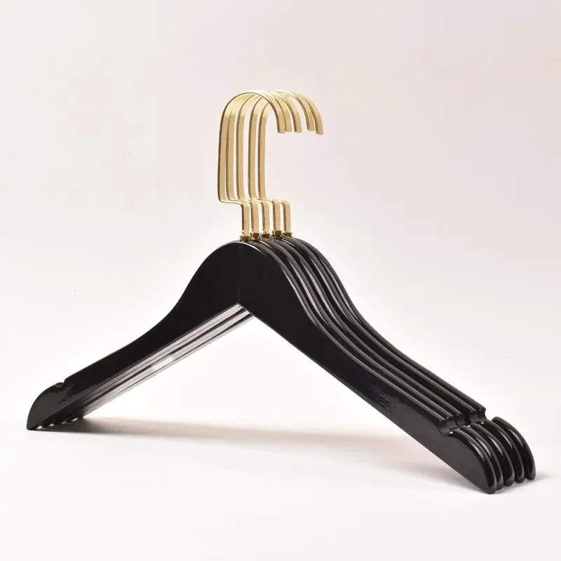 Black Solid Clothes Wood Hangers Trousers Rack Anti Slip Gold Hook Clothes Hanger black gold hook wooden hanger