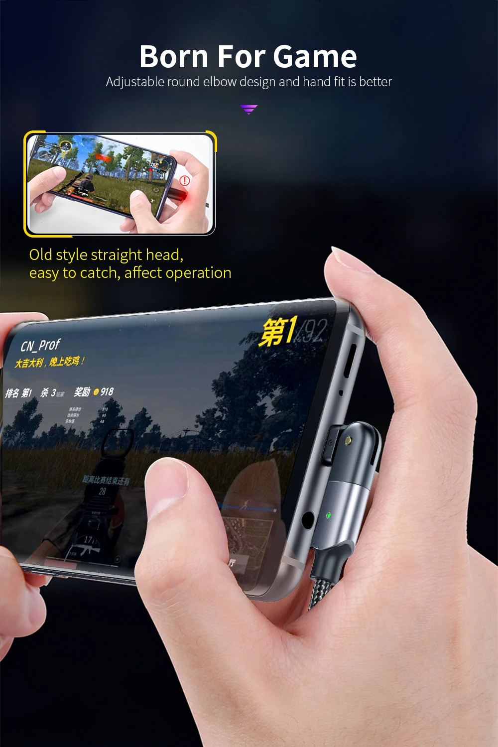 Gaming Cable For iPhone 180 Degree Right Angle USB A To L Gaming Cable  Compatible With iPhone 11 11 Pro Max Xs Max XR