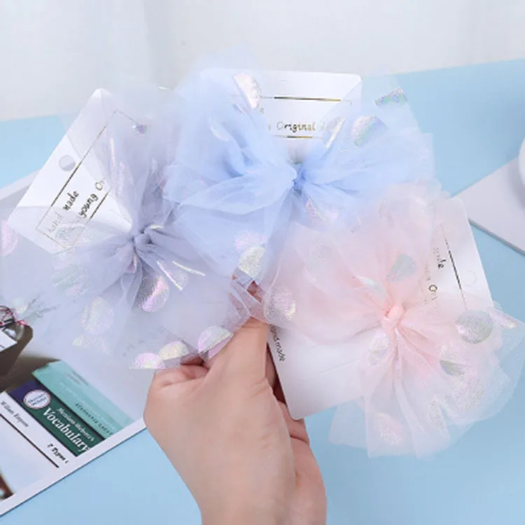 Fashion mesh laser Hair Bows Kids Shiny Hairgrips Knot Hair Clips Handmade Hair Accessories for Girls