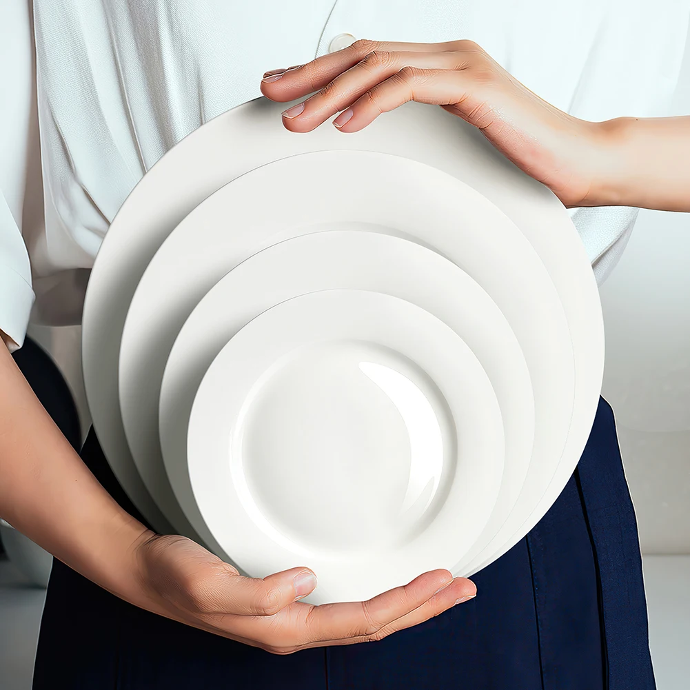 Custom Logo Bone China Plates in Bulk Wholesale Modern White Ceramic Dishes Plates for Catering