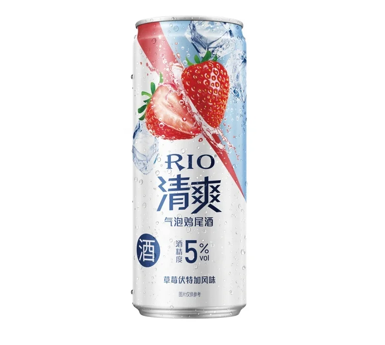 Коктейль с блестками RIO, Освежающая серия 5% объема, Ароматизированная клубника, водка, консервированная вечеринка, фестиваль, бар, семейство, 330 мл