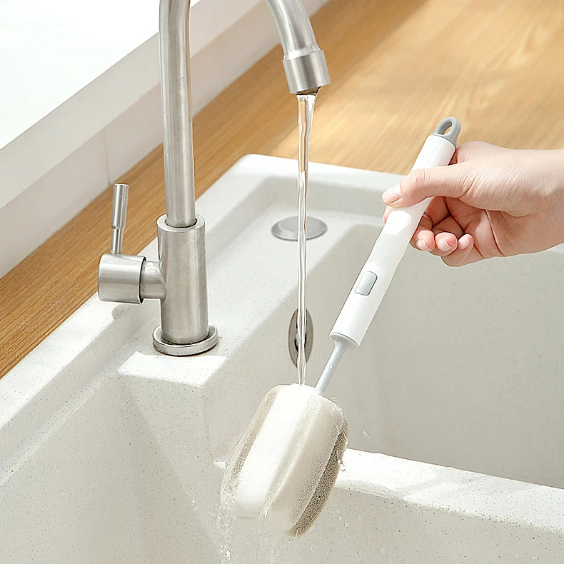 High Quality Detachable Household Long Plastic Handle Sponge Head Cleaning Glass Bottle Cup Brush