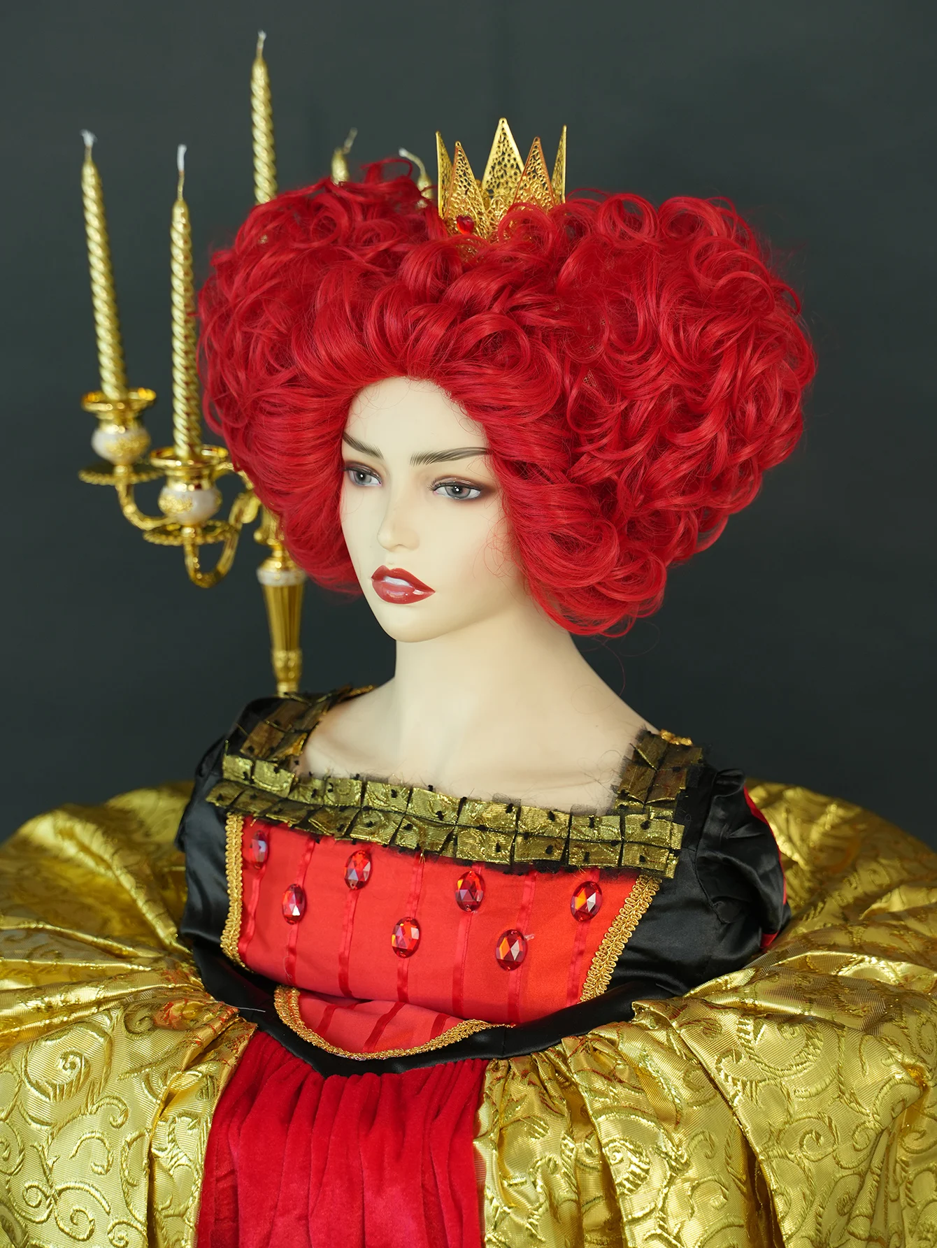 Queen of Hearts Wig Afro Wave Curly Red Hair with Bangs Synthetic Wig for Women Drag Queen Cosplay  Pelucas Perucas Perruques
