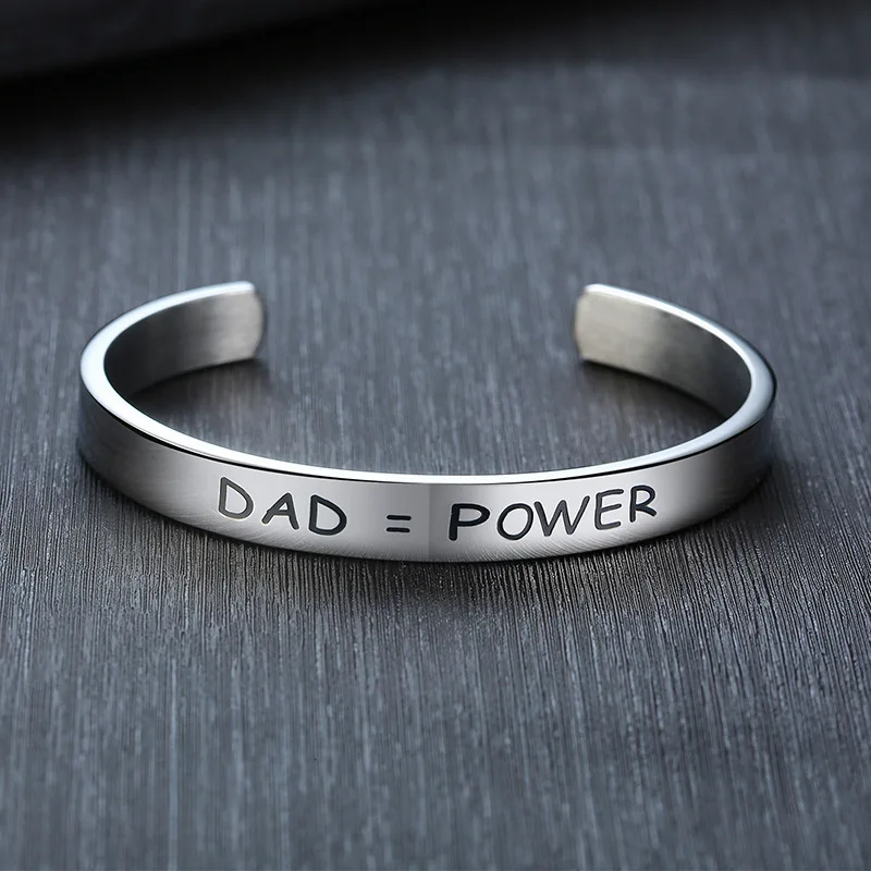 
Father Gift Men Stainless Steel Opened Cuff Bangle Custom Engraved I Love You DAD Power Bracelet Jewelry for Men 