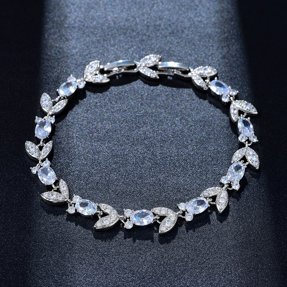 Wholesale Custom CZ Zircon Cubic Zirconia Brass Bracciale Brazalete Bracciali Fashion Jewelry Bracelet for Women Lady