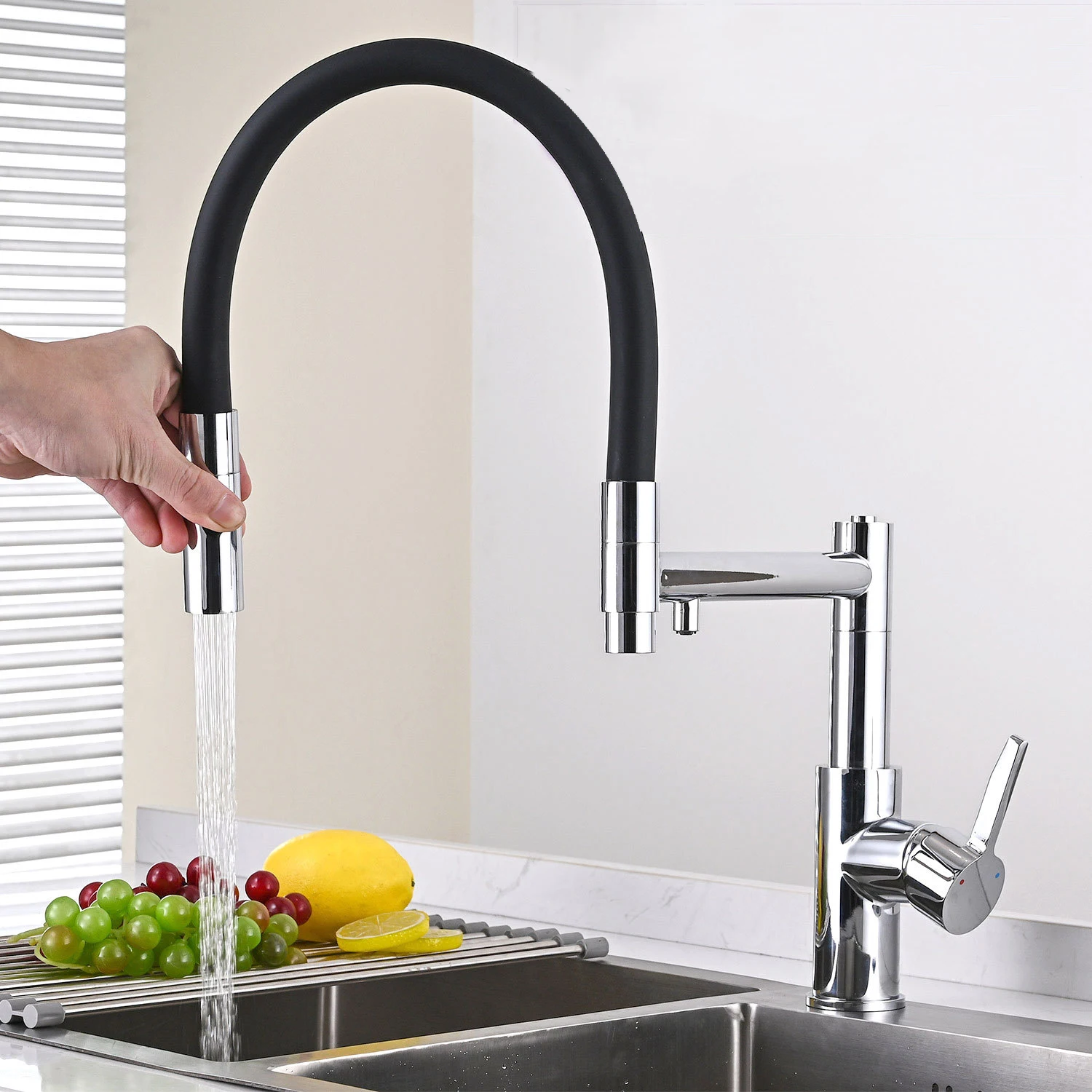 Copper Single Handle Pull Down Sink Kitchen Faucet with Sprayer Multifunctional Kitchen Sink Water Purifier Faucet Brass Modern