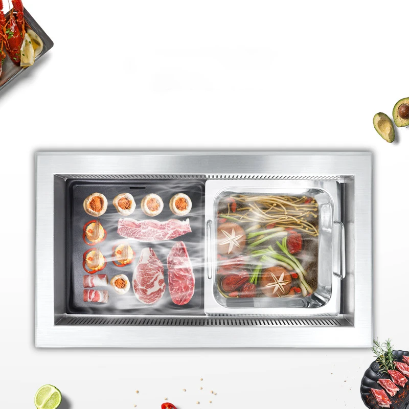 Zhuoyue D340A Smokeless Electric BBQ grill and Stainless steel Hot Pot 2 in 1 Stove Restaurant Commercial Equipment