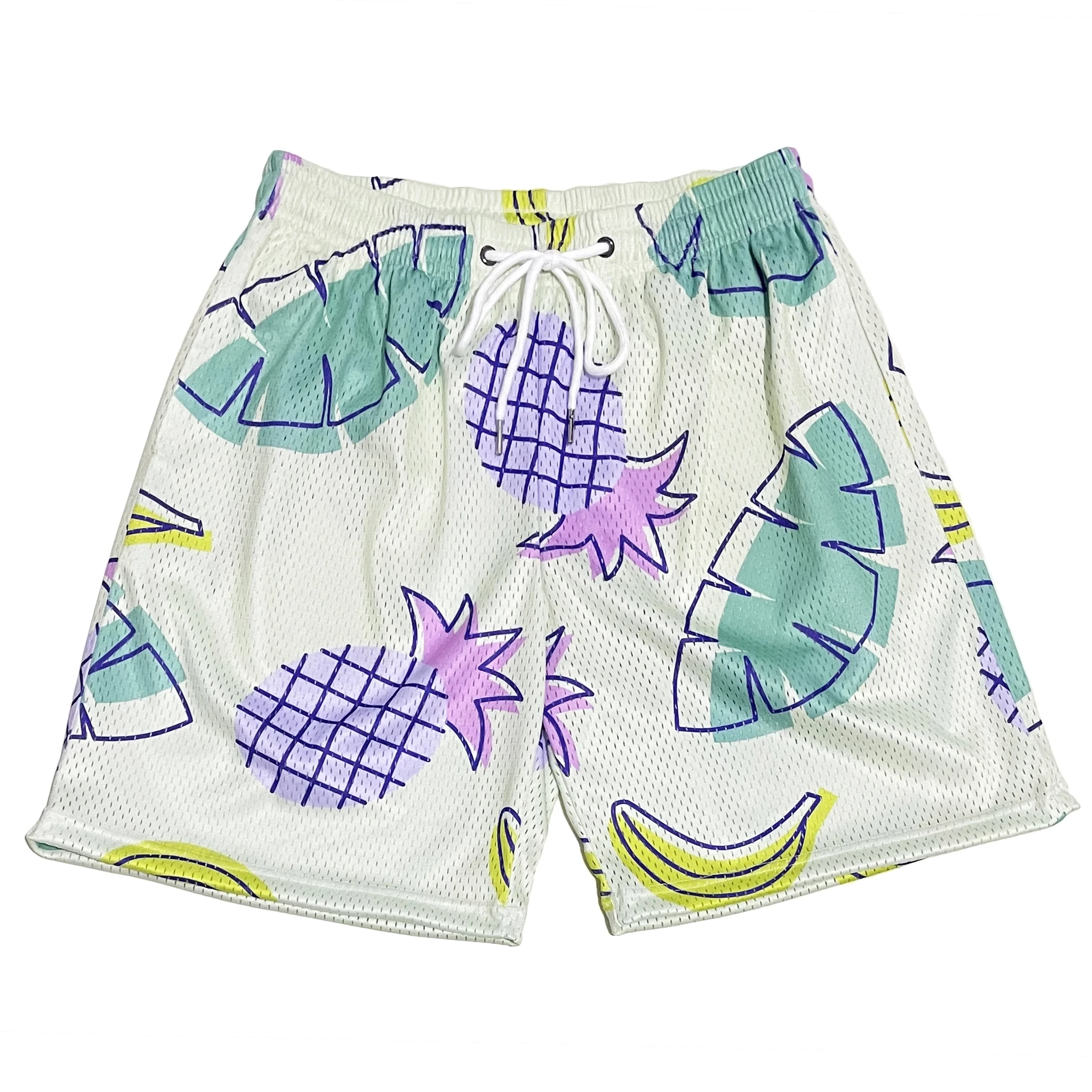 High quality 200 gsm 100% polyester youth mesh shorts sublimation printed custom logo basketball fruit kids youth mesh shorts