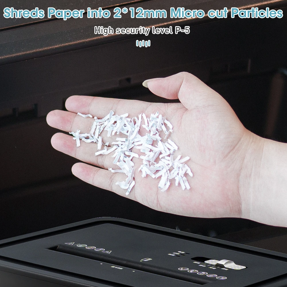 8 Sheets commercial paper shredder Motor 20L High confidentiality level P-5 Manual feed 2*12mm For home office use