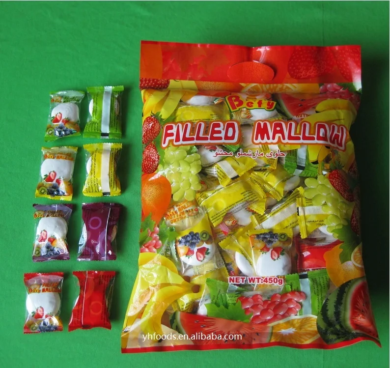 HALAL fruit Jam filled marshmallow cotton sweet candy