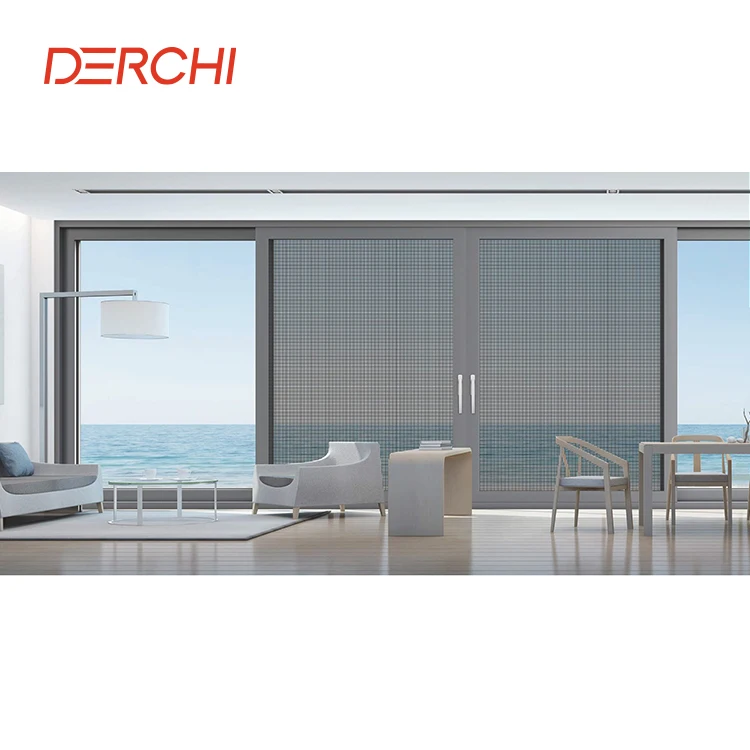 Modern wide filed of view noiseless aluminum profile balcony sliding door with mosquito net