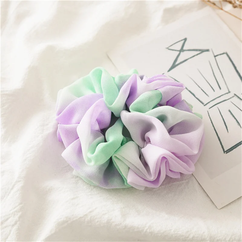 New Arrival Spring-Summer Tie-dye Print Chiffon Elastic Hair Tie Hair Scrunchies Retro Gradient Color Hair Scrunchies