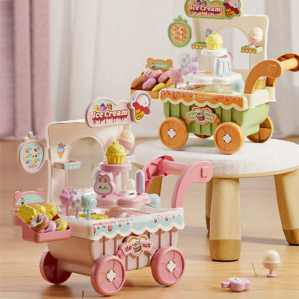 XST Children Pretend Play Toys Sound & Light Rotating Ice Cream Cart Trolley Toys Gifts Electric Music Ice Cream Cart Toys