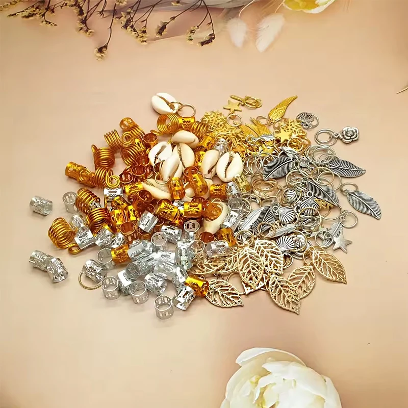 220 Pieces Hair Accessories Loc Hair Jewelry for Women Braids Dreadlock Beads Metal Hair Clips Decoration golden