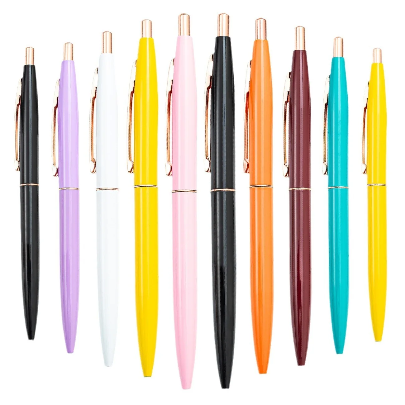 Cheap Bulk Multi-Color Button Press Metal Ballpoint Pen With Printed Custom Personal Logo For School Student Office Supplies