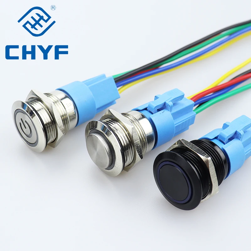 12/16/19/22mm metal push button switch waterproof power button flat circular LED light self-lock button switch 5v 12v 24v 220v