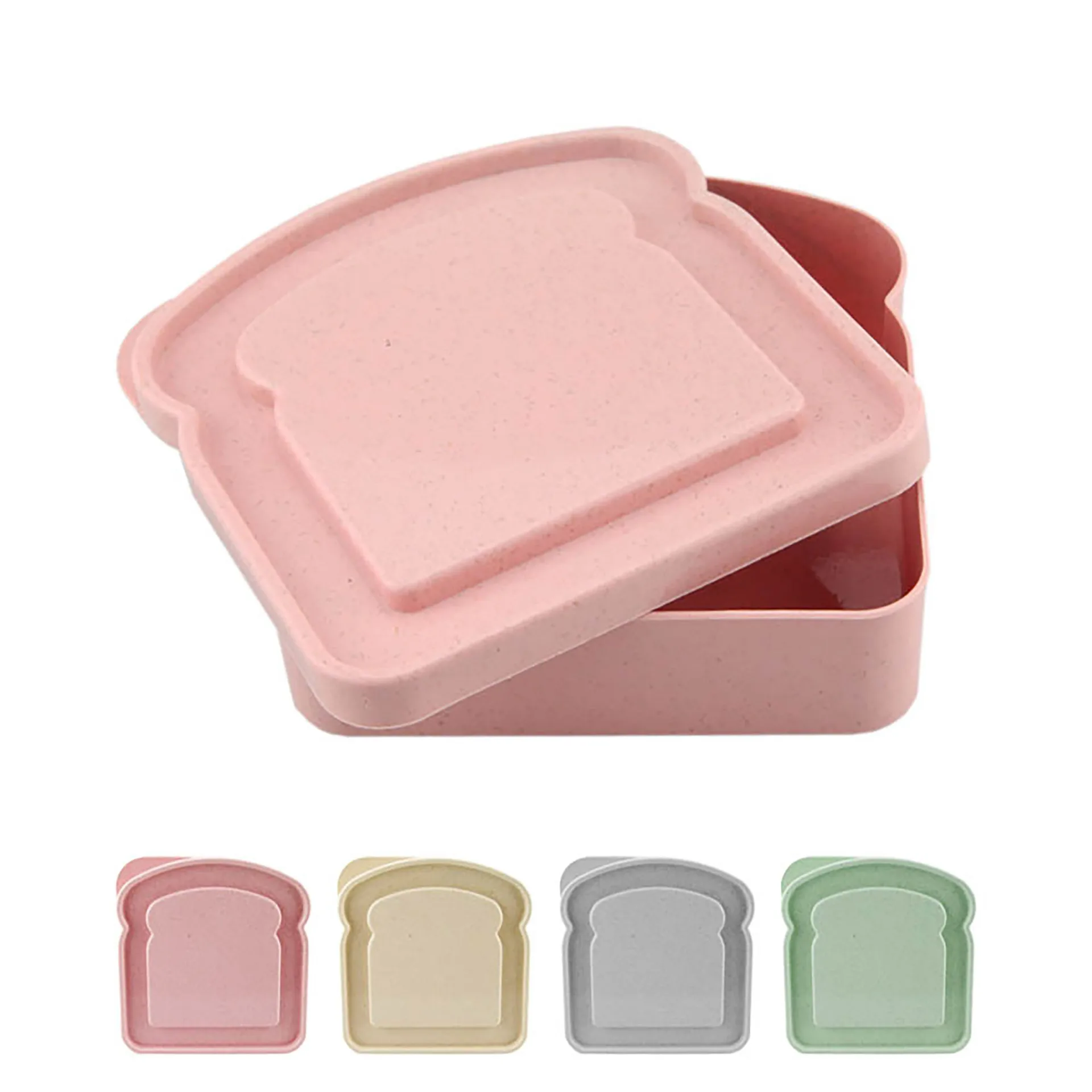Microwave Safe Wheat Straw 14oz Sandwich Containers Sandwich Box Food Storage Toast Shape for Lunch Boxes for Kids Adult