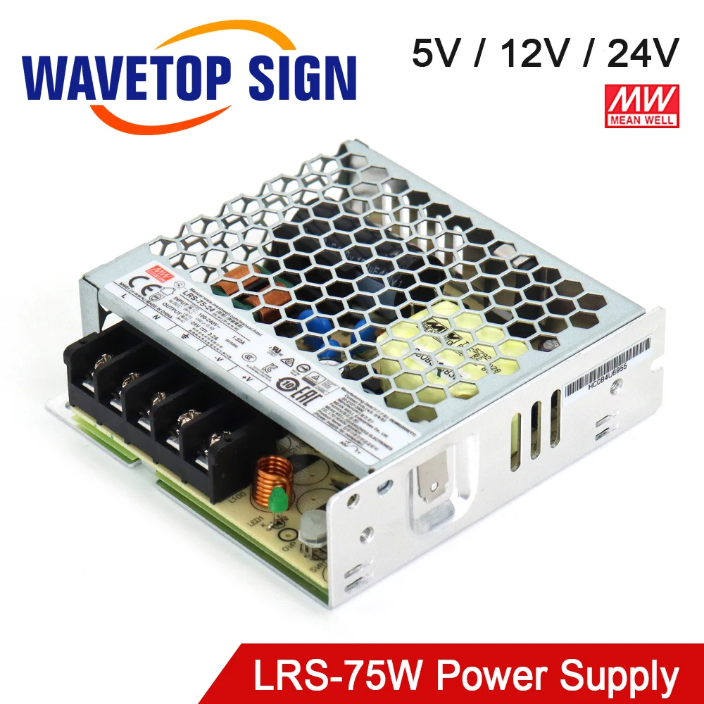 WaveTopSign Original MW MeanWell Switch Power Supply LRS-75W 12V 6A / 24V 3.2A Use For Laser Engraving Machine Controller