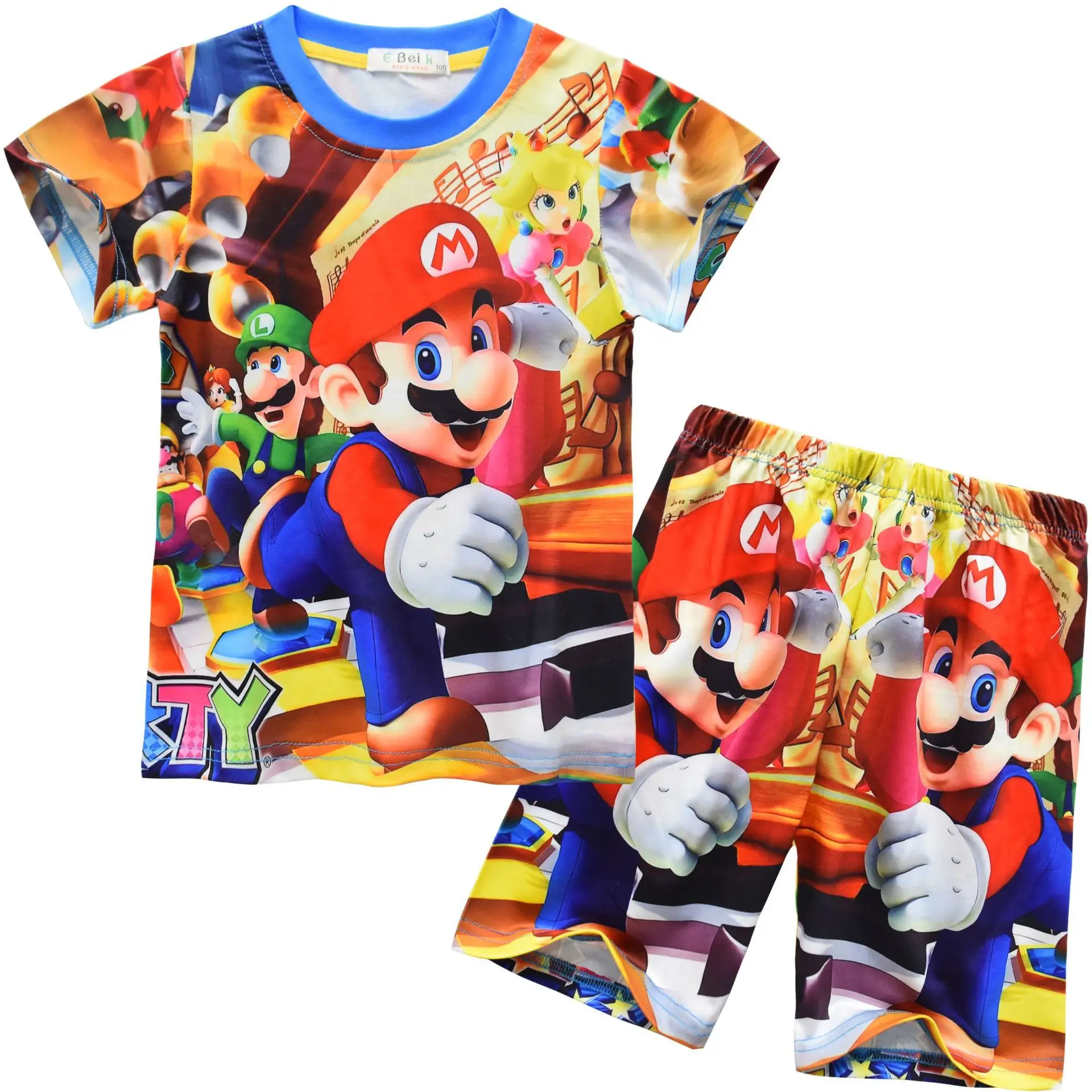 Linda toy 2024 Mario Luigi Anime T Shirt Set For Children Mario Tee Casual Short Sleeve 3d Print T-shirt Set