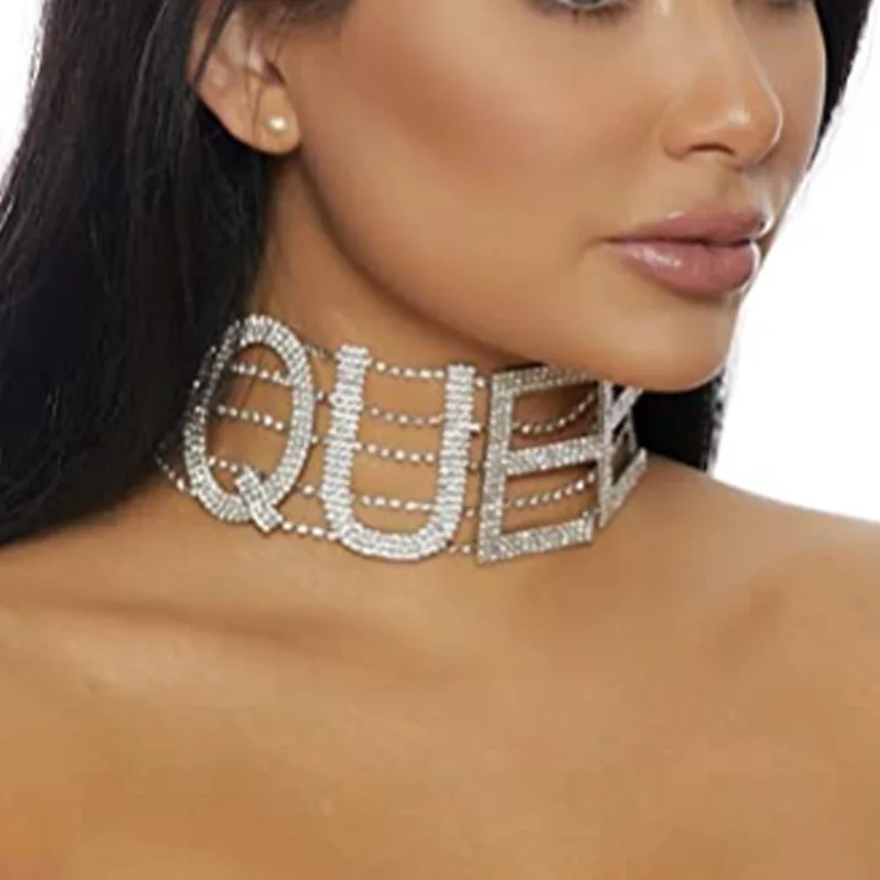 
Big Rhinestone Letter Necklace Women Choker Necklaces Clavicle Chain Jewelry gift 