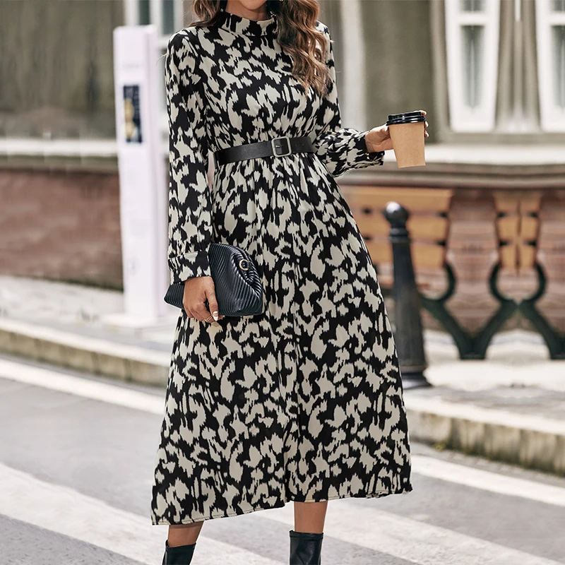 Elegant Floral Print Women Dress Spring Summer Casual O Neck Long Sleeve Chiffon A Line Long Maxi Dress Party Vestidos