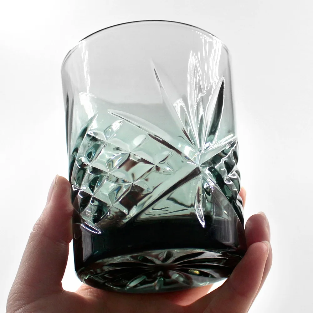 LANGXU Gift Crystal Wine Glass Vintage Goblet Ribbed Stemless Personalized Charm Wine Glass Cup Black Wine Glasses