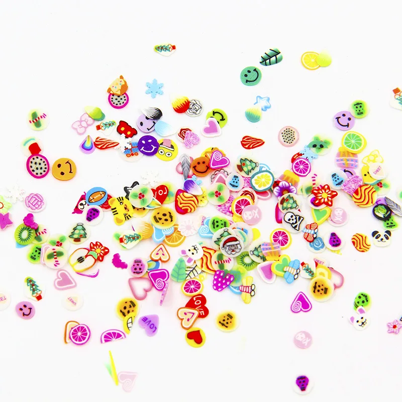 1 Kilogram Per Bag Popular Miniature Polymer Clay Multiple Fruits Slices Sprinkles for Slime Filling and Kids Craft