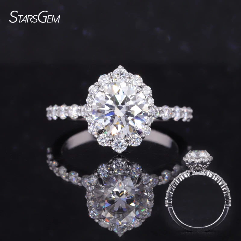 Classic 1.6ct round Brilliant Cut Lab-Grown Diamond Halo Ring 14k 18k Gold D VVS2 Synthetic IGI hpht Diamond Ring for Wedding