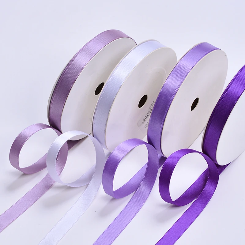 Factory custom 196 colors purple glossy single single side polyester satin ribbon 6mm for gift wrap