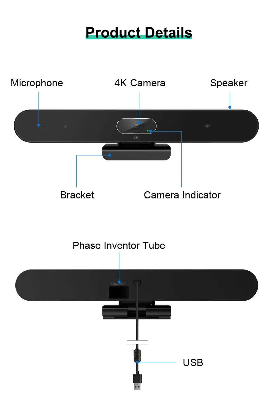 SEEUP 4 4K camera connects to a computer or laptop via USB for easy installation and plug-and-play video conferencing