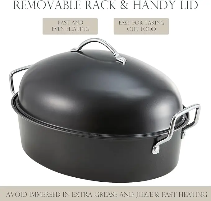 2024 Hot Extra Large Roasting Pan With Lid Non-Stick Turkey Roasting Pan With Rack Heavy Duty Oven-Safe Baking pan