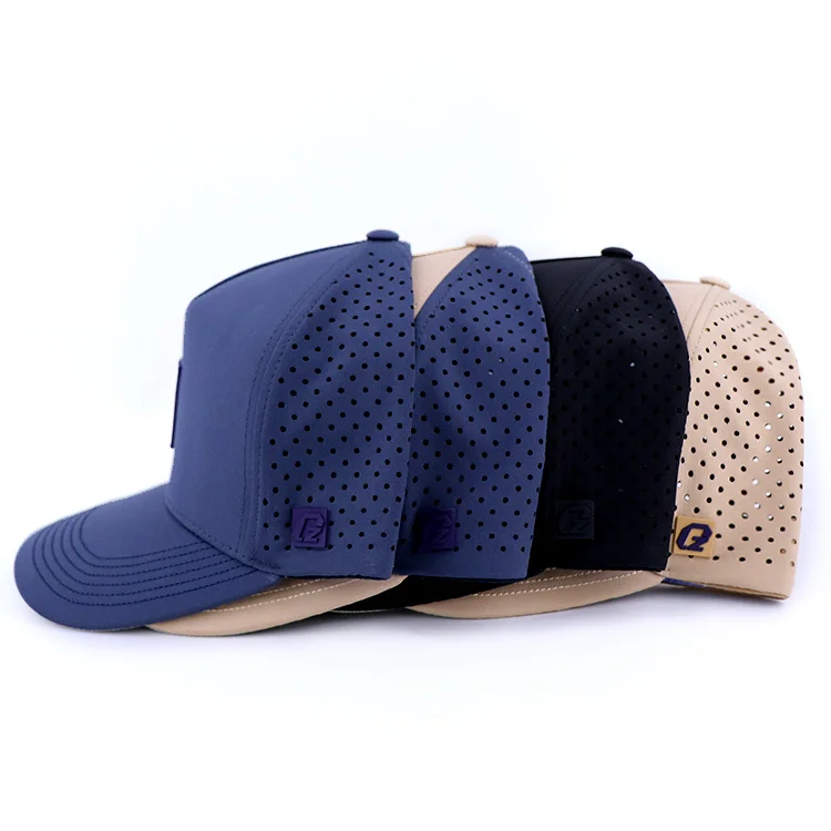 5 panel colorful hat unstructured dad laser hat laser cutting hole cap custom rubber patch laser cut hat