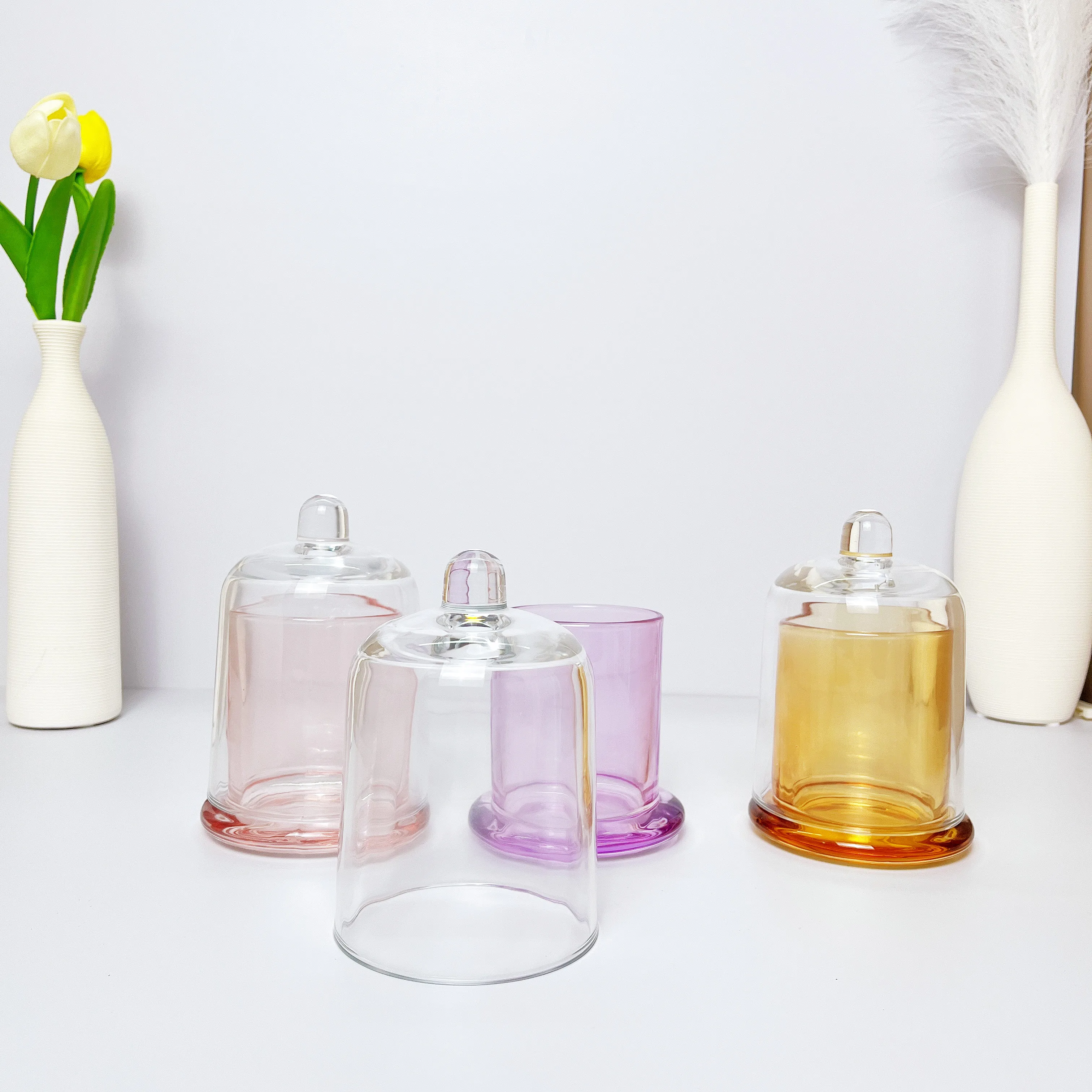 Wholesale Colorful 200ml 370ml domed cloche bell shaped glass candle jar