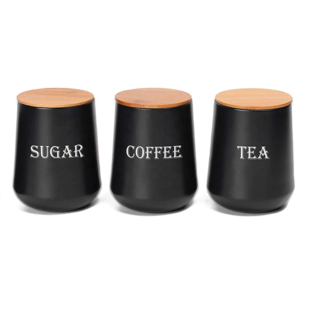 Wholesales Kitchen Counter Food Storage Tin For Sugar Coffee Tea 3PCS Canister Set Metal Food Jars